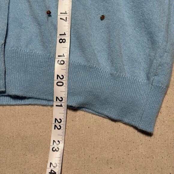 VTG We 100% Cashmere Cardigan & Vest Set Long Sleeve Beads Blue Sz M Scotland - Picture 7 of 13
